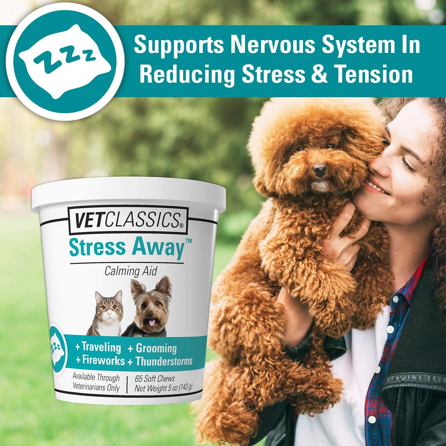 Stress Away Calming, Anxiety Aid for Dogs and Cats – Soft Chew Pet Health Supplement for Dogs, and Cats - Melatonin, Ginger – 65 Soft Chews