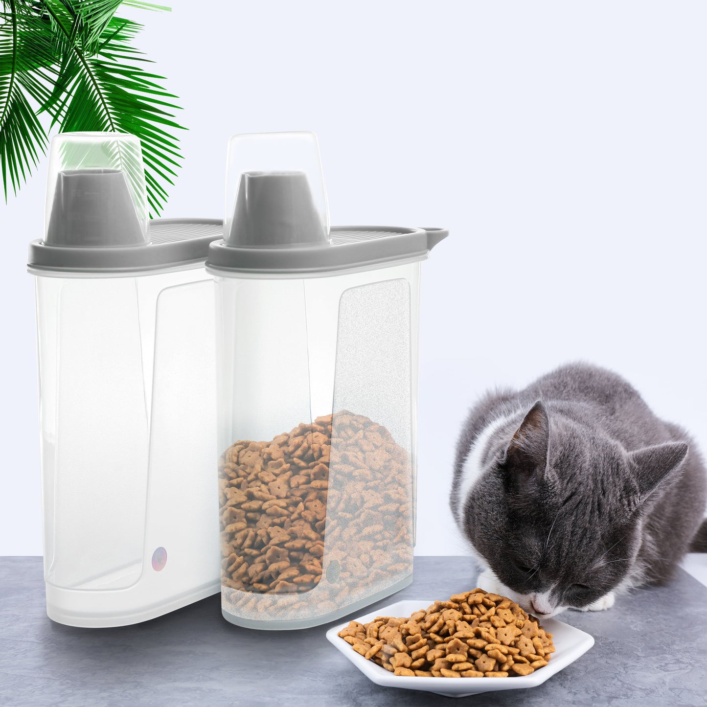 Citylife Pet Food Container 2.5 LB 2 PCS Dog Cat Plastic Food Storage with Measuring Cup Clear Grey