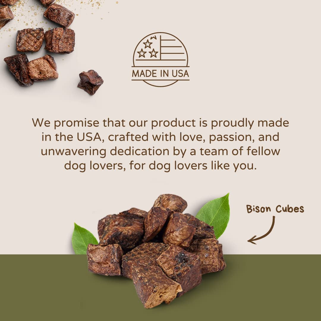 Bison Cubes: Pure Bison Dog Treats - All Natural Treats for Dogs. Vet Approved, Single Ingredient, Grain Free, Healthy & Nutritious Real Meat, Low Calorie Treats for Dogs (Bison Lung, 5Oz)