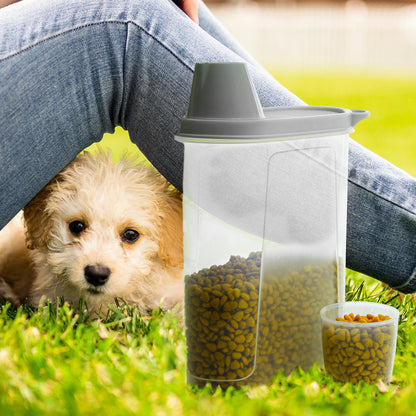 Citylife Pet Food Container 2.5 LB 2 PCS Dog Cat Plastic Food Storage with Measuring Cup Clear Grey