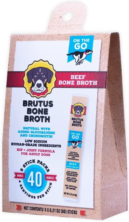 Bone Broth for Dogs & Cats |Natural W/Glucosamine, Chondroitin & Turmeric for Healthy Joints | Made in USA | Human Grade Ingredients |Hydrating Dog Food Topper, Gravy, & Treat Beef 5-Pk