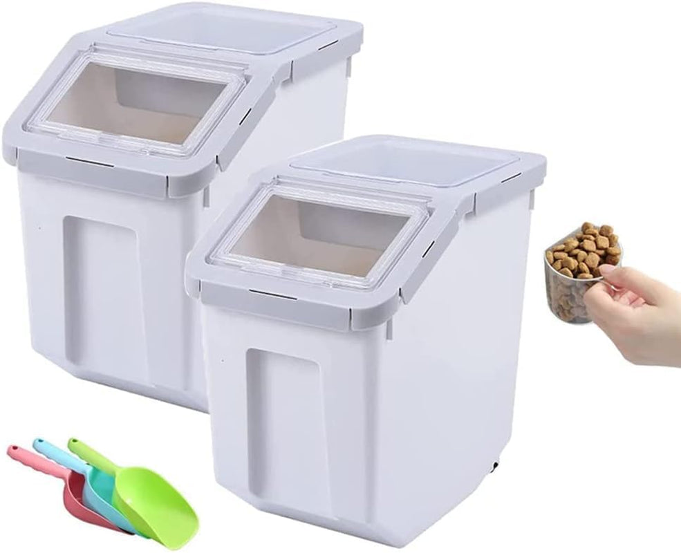 Dog Food Storage Containers 25Lb, Large Pet Food Storage Containers, Airtight Pet Food Bin with Locking Lid, Measuring Cup, Scoop & Wheels, Dog Treats Dry Food Sealed Bucket, Green, 2 Packs