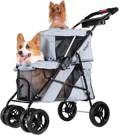 - Double Dog Stroller for Small Dogs and Medium Dogs and Cats - Double Pet Stroller, Lightweight and Foldable with Mesh Windows, Extra Space for Second Pet or Storage - Pink