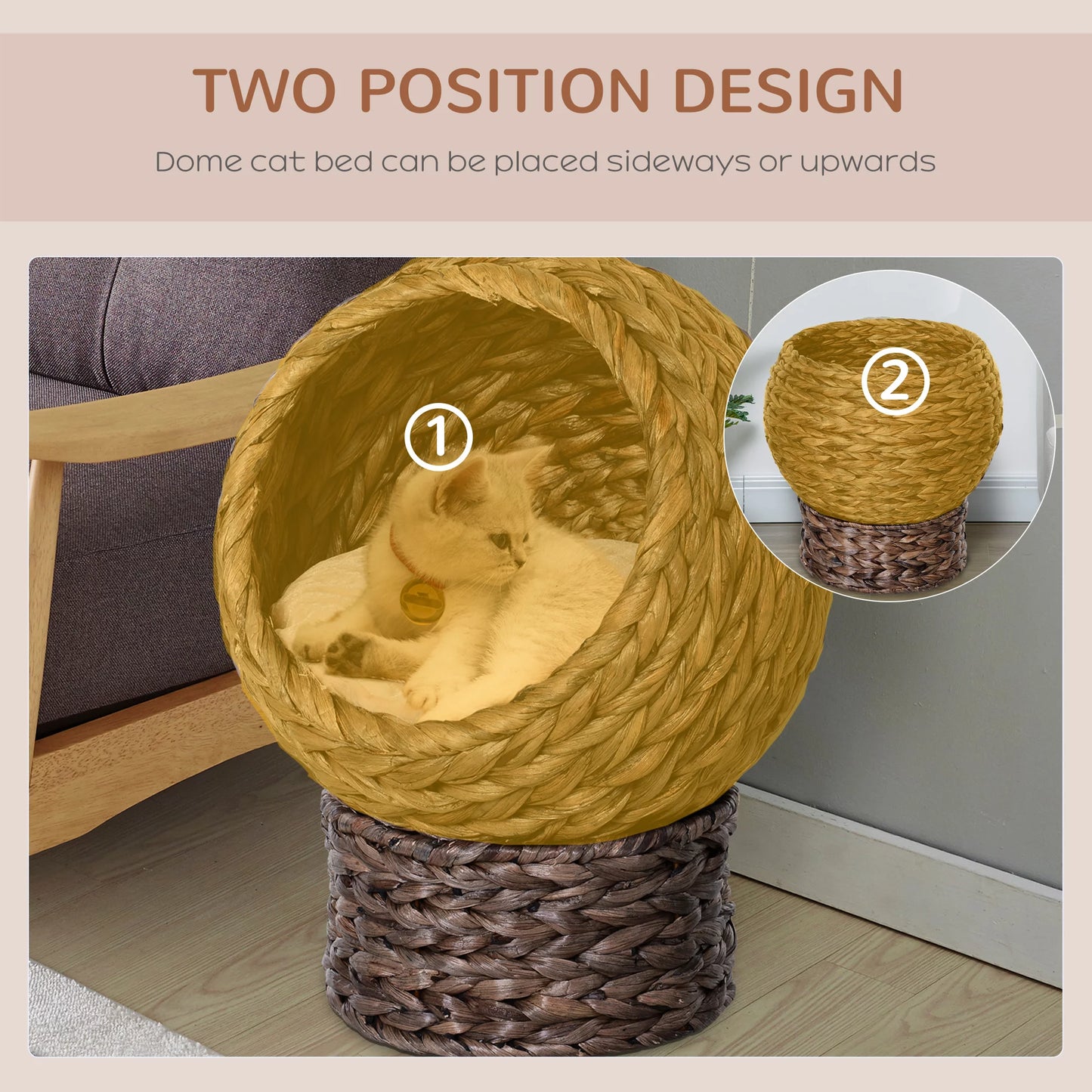 20" Rattan Elevated Cat Bed Egg Chair, Cat Basket Bed, Dark Brown