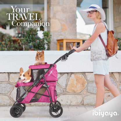 - Double Dog Stroller for Small Dogs and Medium Dogs and Cats - Double Pet Stroller, Lightweight and Foldable with Mesh Windows, Extra Space for Second Pet or Storage - Pink