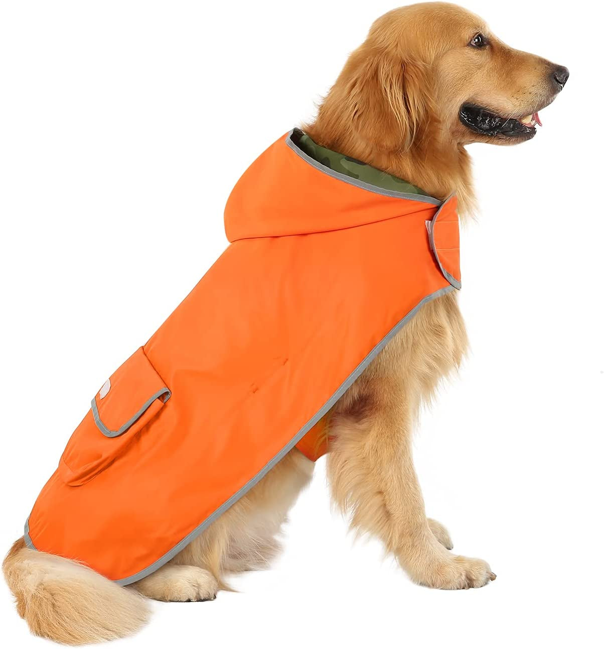 Reversible Dog Raincoat Hooded Slicker Poncho Rain Coat Jacket for Small Medium Large Dogs Camo Orange - XXL