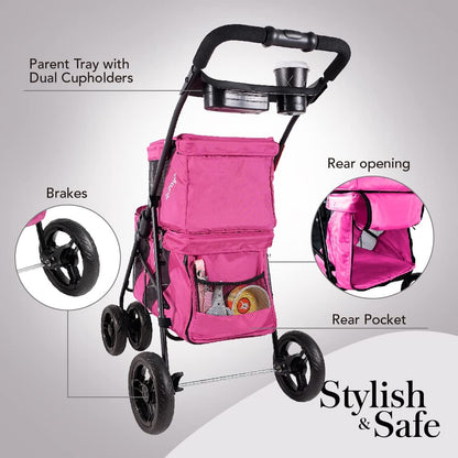 - Double Dog Stroller for Small Dogs and Medium Dogs and Cats - Double Pet Stroller, Lightweight and Foldable with Mesh Windows, Extra Space for Second Pet or Storage - Pink