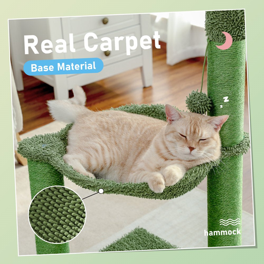 Cactus Cat Scratching Post 33" Large Cat Scratcher with Large Hammock for All Indoor Cats,Green