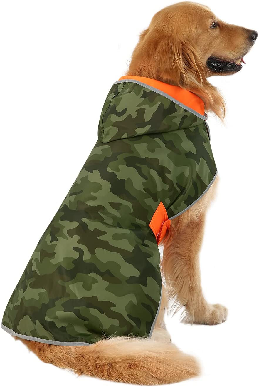 Reversible Dog Raincoat Hooded Slicker Poncho Rain Coat Jacket for Small Medium Large Dogs Camo Orange - XXL