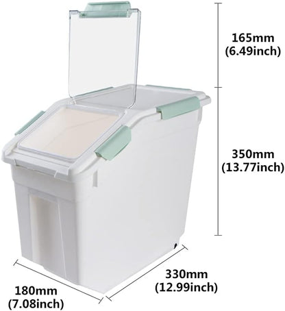 Dog Food Storage Containers 25Lb, Large Pet Food Storage Containers, Airtight Pet Food Bin with Locking Lid, Measuring Cup, Scoop & Wheels, Dog Treats Dry Food Sealed Bucket, Green, 2 Packs