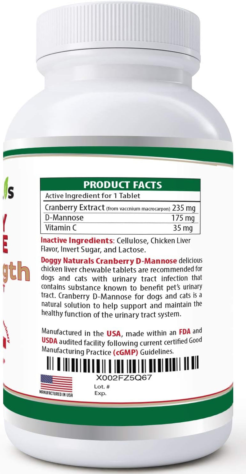 Cranberry D-Mannose for Dogs and Cats Urinary Tract Infection Support Prevents and Eliminates UTI, Bladder Infection Kidney Support, Antioxidant (Double Strength Tablet, 120 Count)