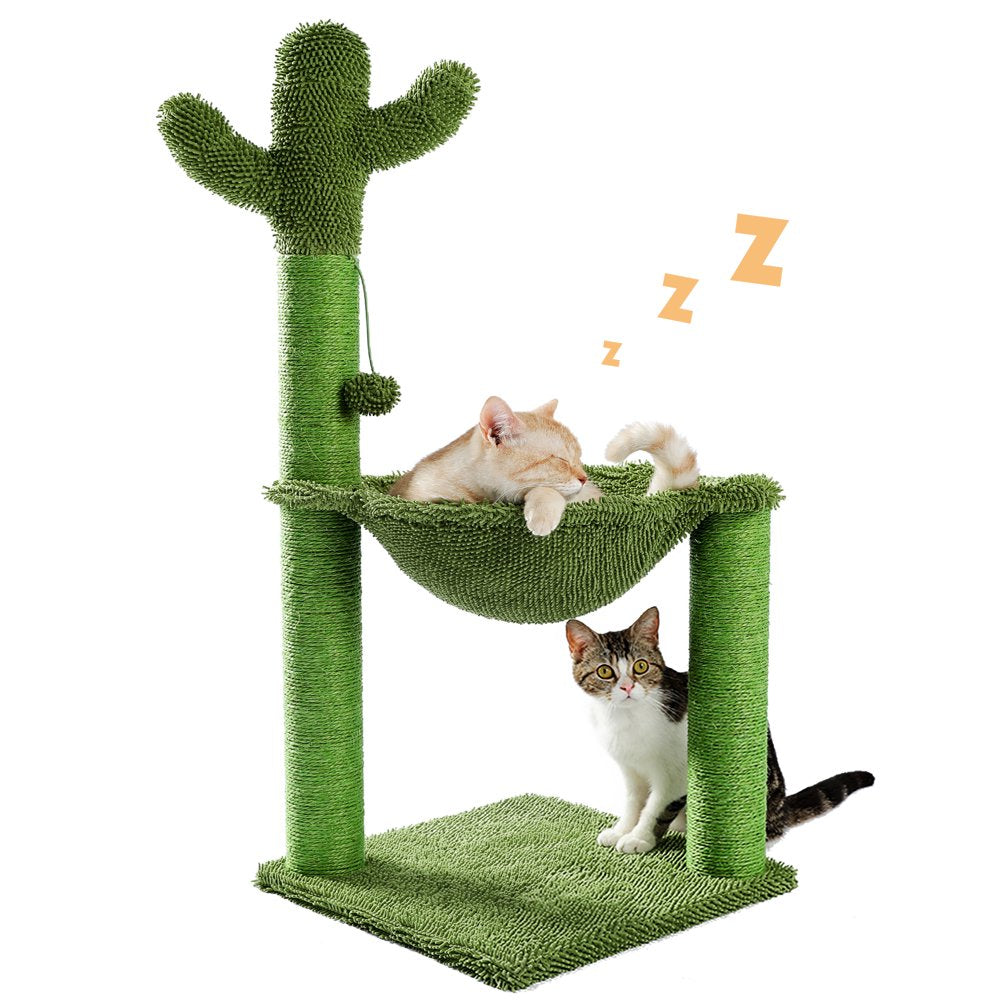 Cactus Cat Scratching Post 33" Large Cat Scratcher with Large Hammock for All Indoor Cats,Green