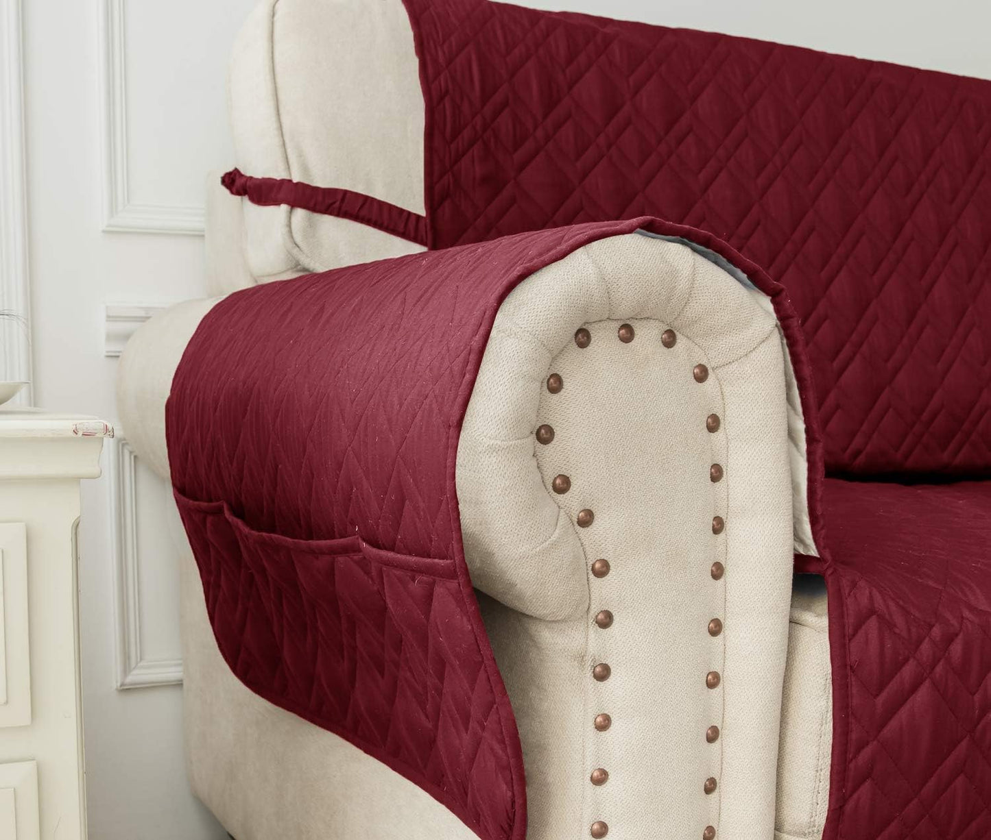 Couch Sofa Slipcover 100% Waterproof Nonslip Quilted Furniture Protector Slipcover for Dogs, Children, Pets Sofa Slipcover Machine Washable (Burgundy, 78")