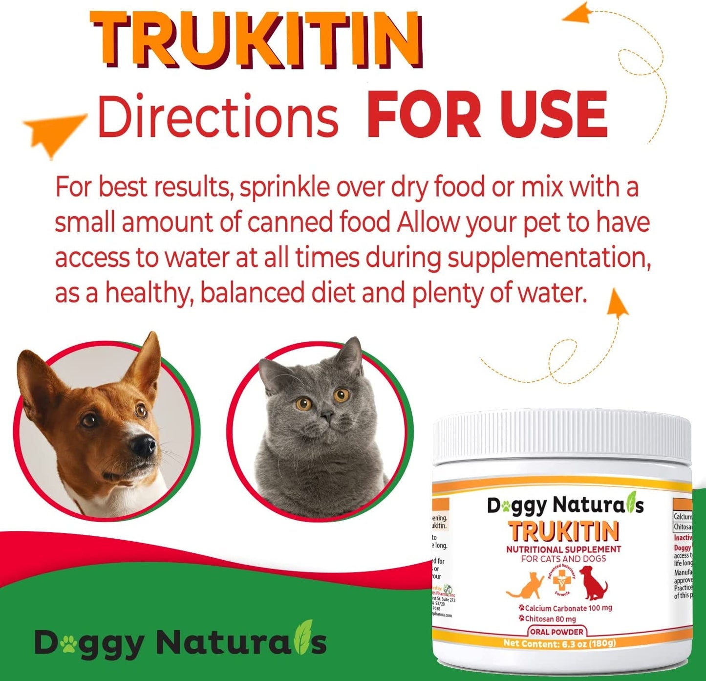 Trukitin Chitosin Based Phosphate Binder for Cats & Dogs – All Natural Human Grade Ingredients for Renal Support Supplement with Calcium Carbonate Oral Powder (Made in U.S.A)