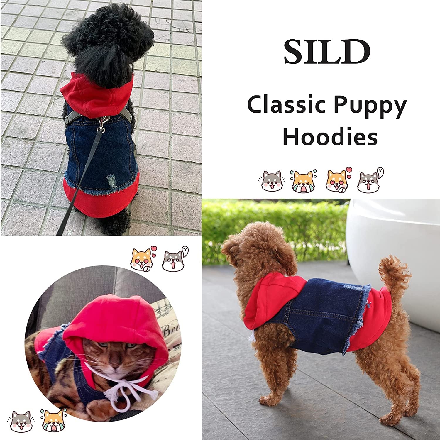 Pet Clothes Dog Jeans Jacket Puppy Cat Clothes Dog Hoodies Cool Coat Dog Clothes for Small Medium Dogs (Blue Red XS)