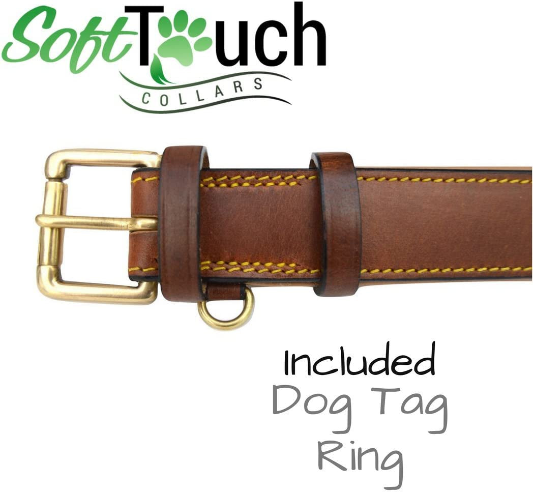 Padded Leather Dog Collar, Large Brown, Real Genuine Leather, 24" Long X 1.5 Wide, Fits Neck Size 18" to 21" Inches