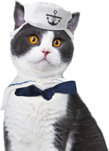 Cat Halloween Costumes Cat Sailor Costume Small Dog Navy Outfit with Tie Adjustable Captain Kitten Halloween Costume