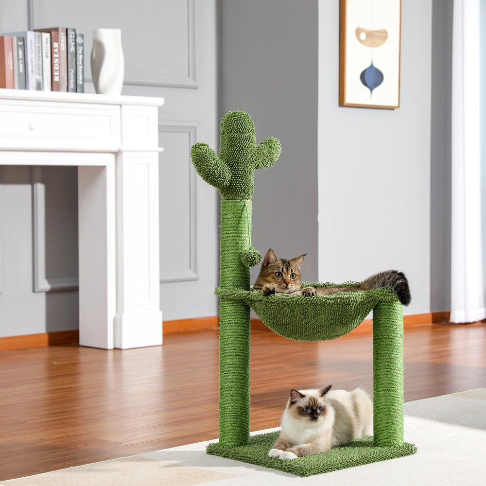 Cactus Cat Scratching Post 33" Large Cat Scratcher with Large Hammock for All Indoor Cats,Green