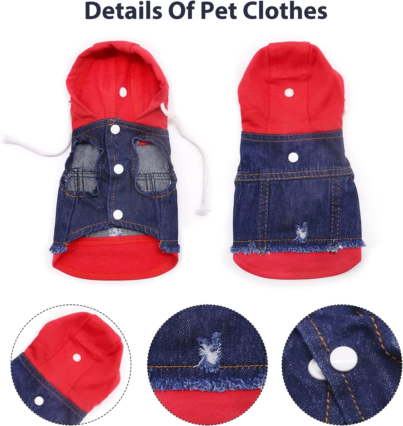 Pet Clothes Dog Jeans Jacket Puppy Cat Clothes Dog Hoodies Cool Coat Dog Clothes for Small Medium Dogs (Blue Red XS)