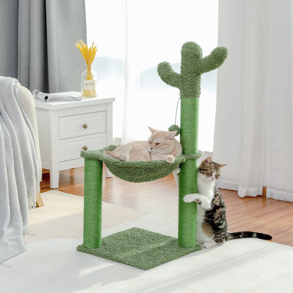 Cactus Cat Scratching Post 33" Large Cat Scratcher with Large Hammock for All Indoor Cats,Green