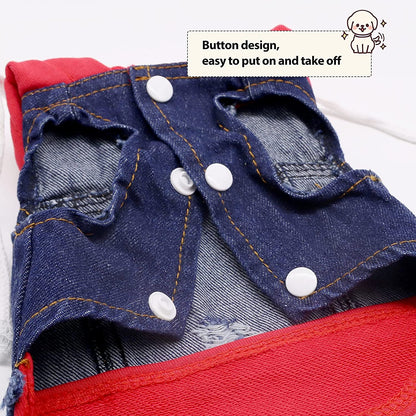 Pet Clothes Dog Jeans Jacket Puppy Cat Clothes Dog Hoodies Cool Coat Dog Clothes for Small Medium Dogs (Blue Red XS)