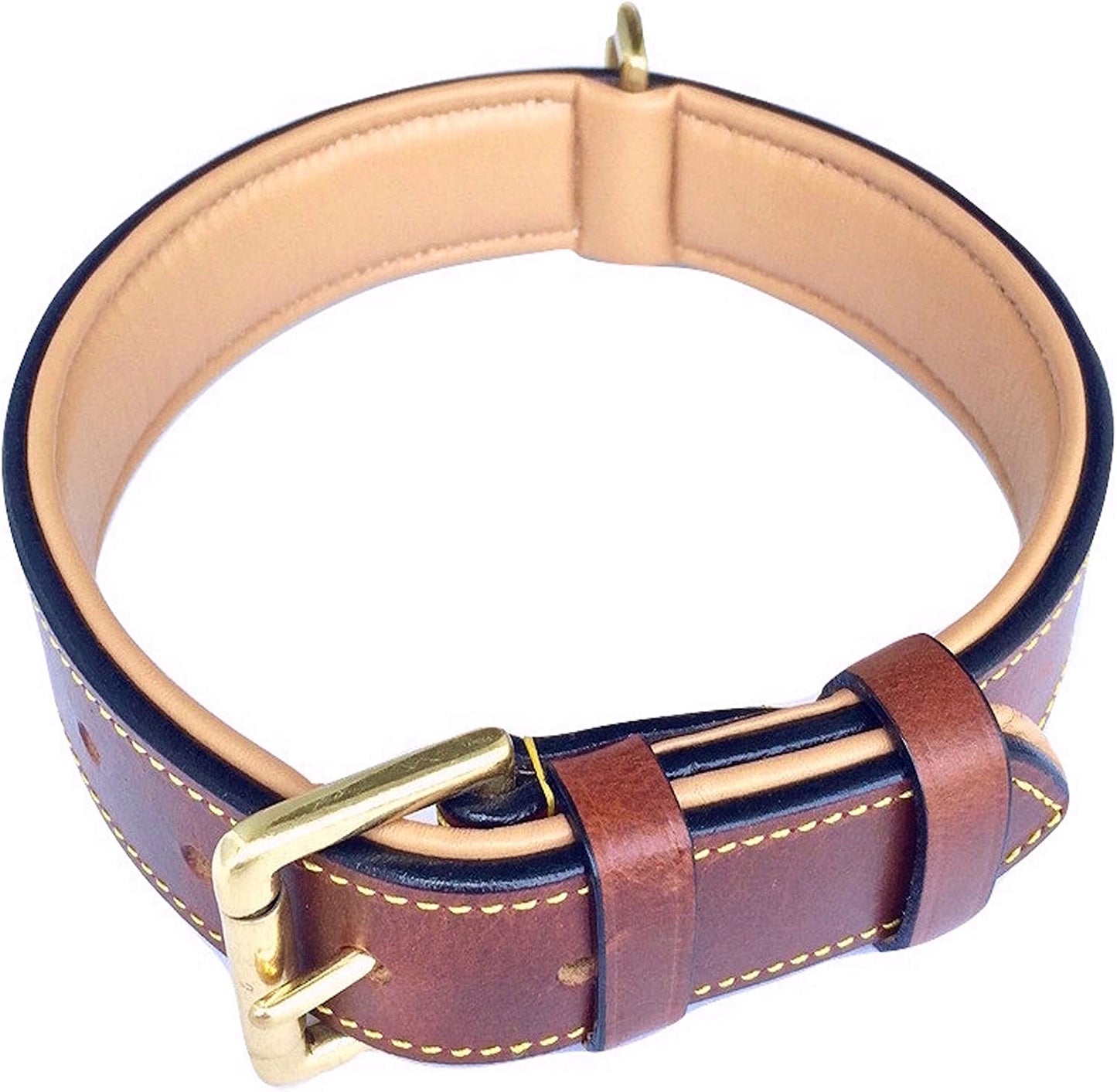 Padded Leather Dog Collar, Large Brown, Real Genuine Leather, 24" Long X 1.5 Wide, Fits Neck Size 18" to 21" Inches