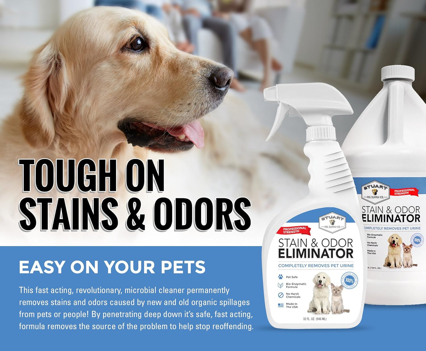 Professional Strength Pet Stain and Odor Eliminator Urine Odor Remover Pet Urine Enzyme Cleaner Enzymatic Cleaner for Dog Urine and Cat Urine Pet Odor Eliminator (32 Oz.)