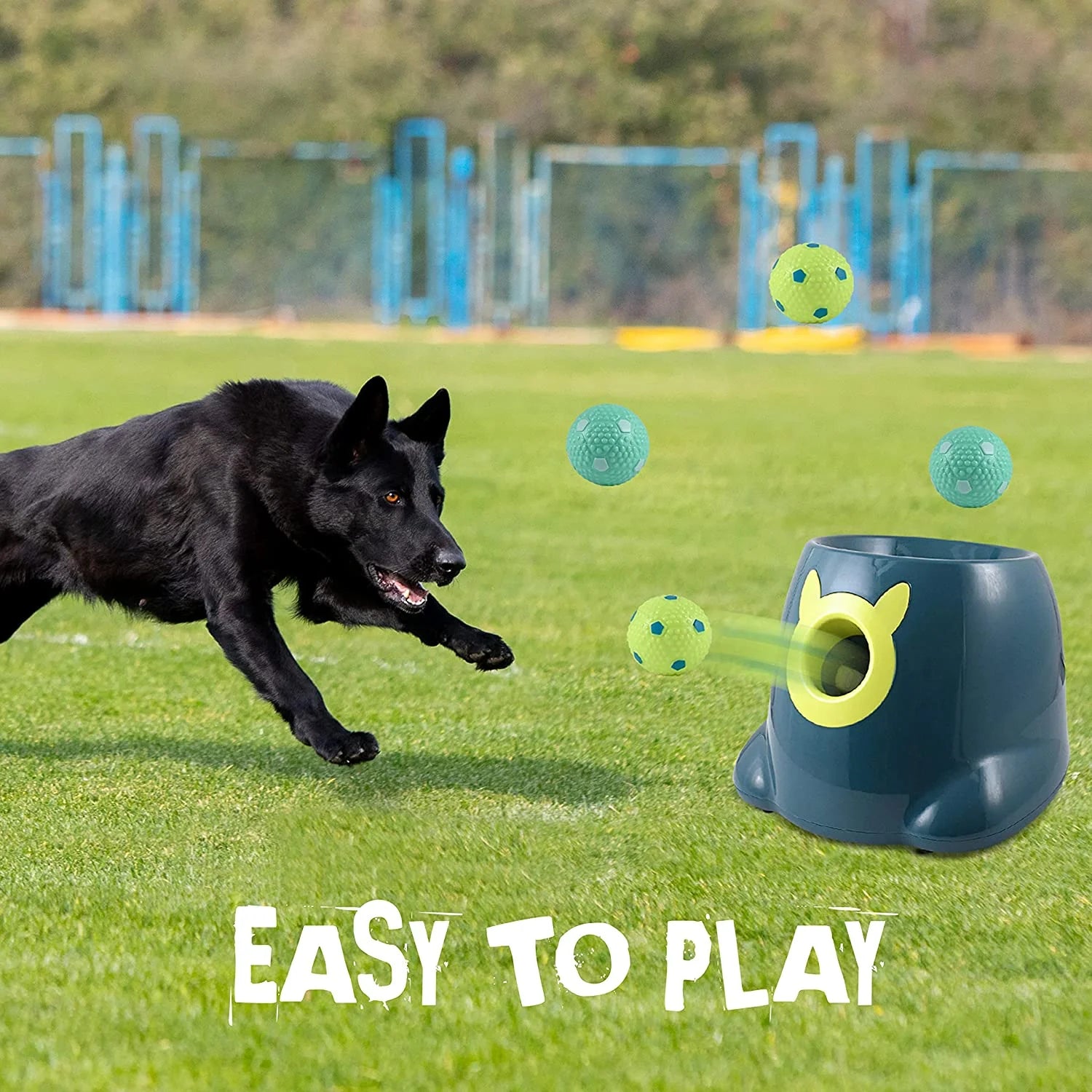 Automatic Dog Ball Launcher - Dog Ball Fetch Machine, Ball Thrower for Dogs, for Small to Medium Sized Dogs, Great Interactive Dog Toy with 6 Latex Balls, Dual Power Supply