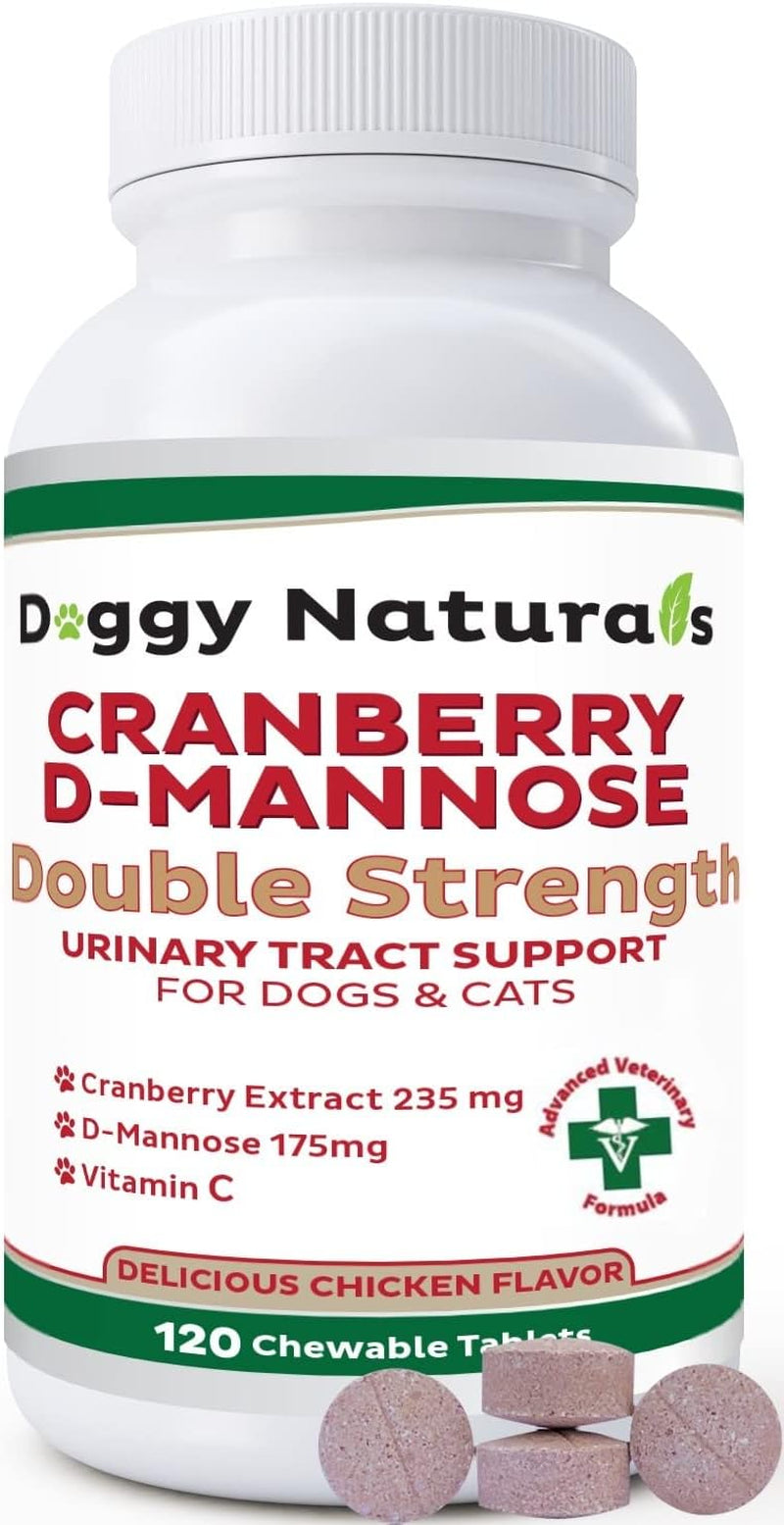 Cranberry D-Mannose for Dogs and Cats Urinary Tract Infection Support Prevents and Eliminates UTI, Bladder Infection Kidney Support, Antioxidant (Double Strength Tablet, 120 Count)