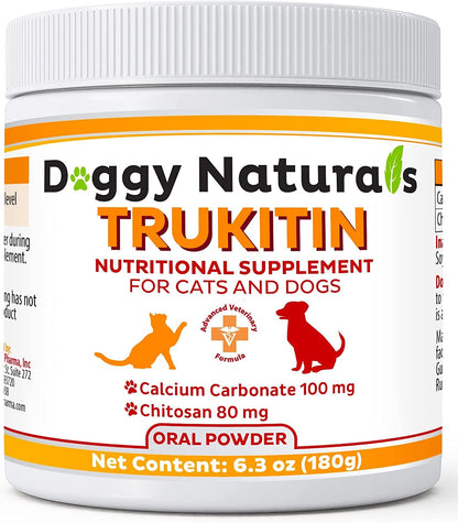 Trukitin Chitosin Based Phosphate Binder for Cats & Dogs – All Natural Human Grade Ingredients for Renal Support Supplement with Calcium Carbonate Oral Powder (Made in U.S.A)