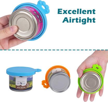 4 Packs Silicone Pet Can Lids, Dog Cat Food Can Cover, Universal Size Can Tops, 1 Fit 3 Standard Size Food Cans, BPA Free Dishwasher Safe (Blue, Green, Orange, Pink)