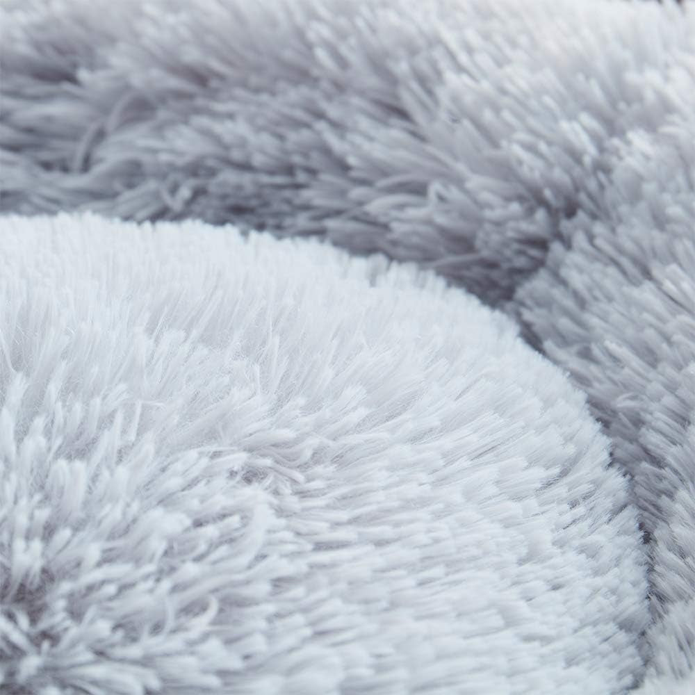 Calming Cat and Dog Bed, Anti-Slip Cute Cat Bed Faux Fur Fluffy Donut Cuddler Anxiety Cat Bed,Washable round Cat Beds for Indoor Cats,S(20"X20"),Gray,For Cats & Dogs up to 15 Lbs