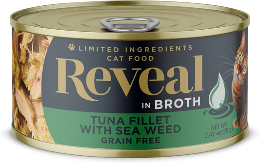 Reveal Natural Wet Cat Food, 24 Pack, Limited Ingredient Canned Wet Cat Food, Grain Free Food for Cats, Tuna with Seaweed in Broth, 2.47Oz Cans