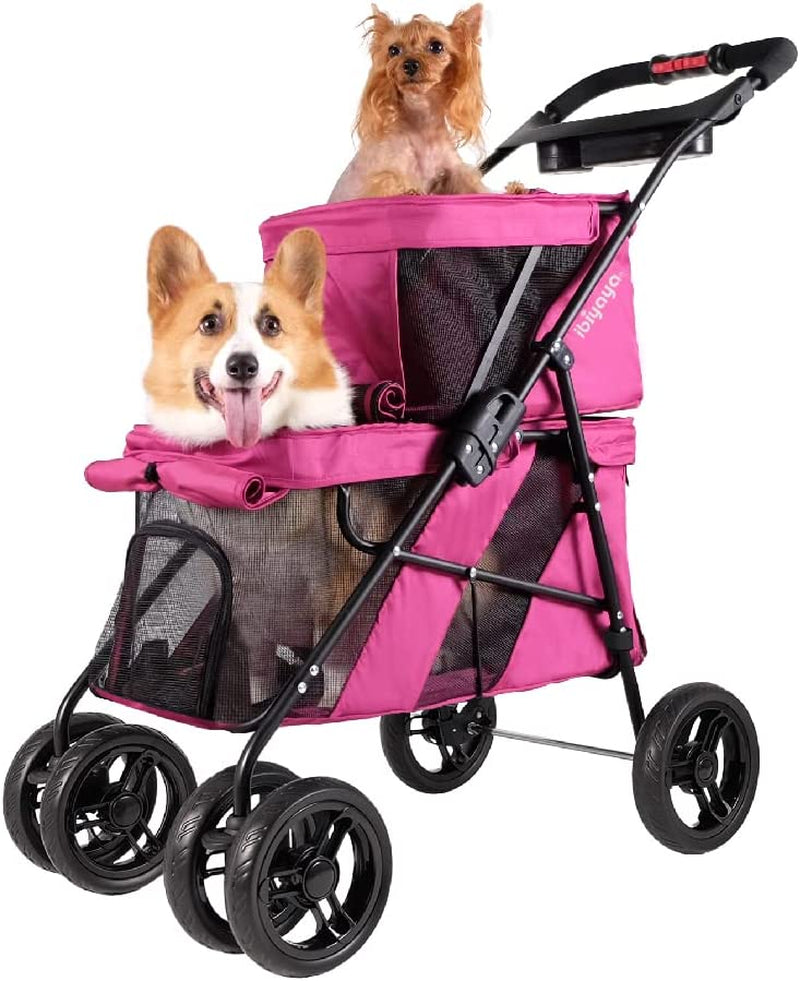 - Double Dog Stroller for Small Dogs and Medium Dogs and Cats - Double Pet Stroller, Lightweight and Foldable with Mesh Windows, Extra Space for Second Pet or Storage - Pink