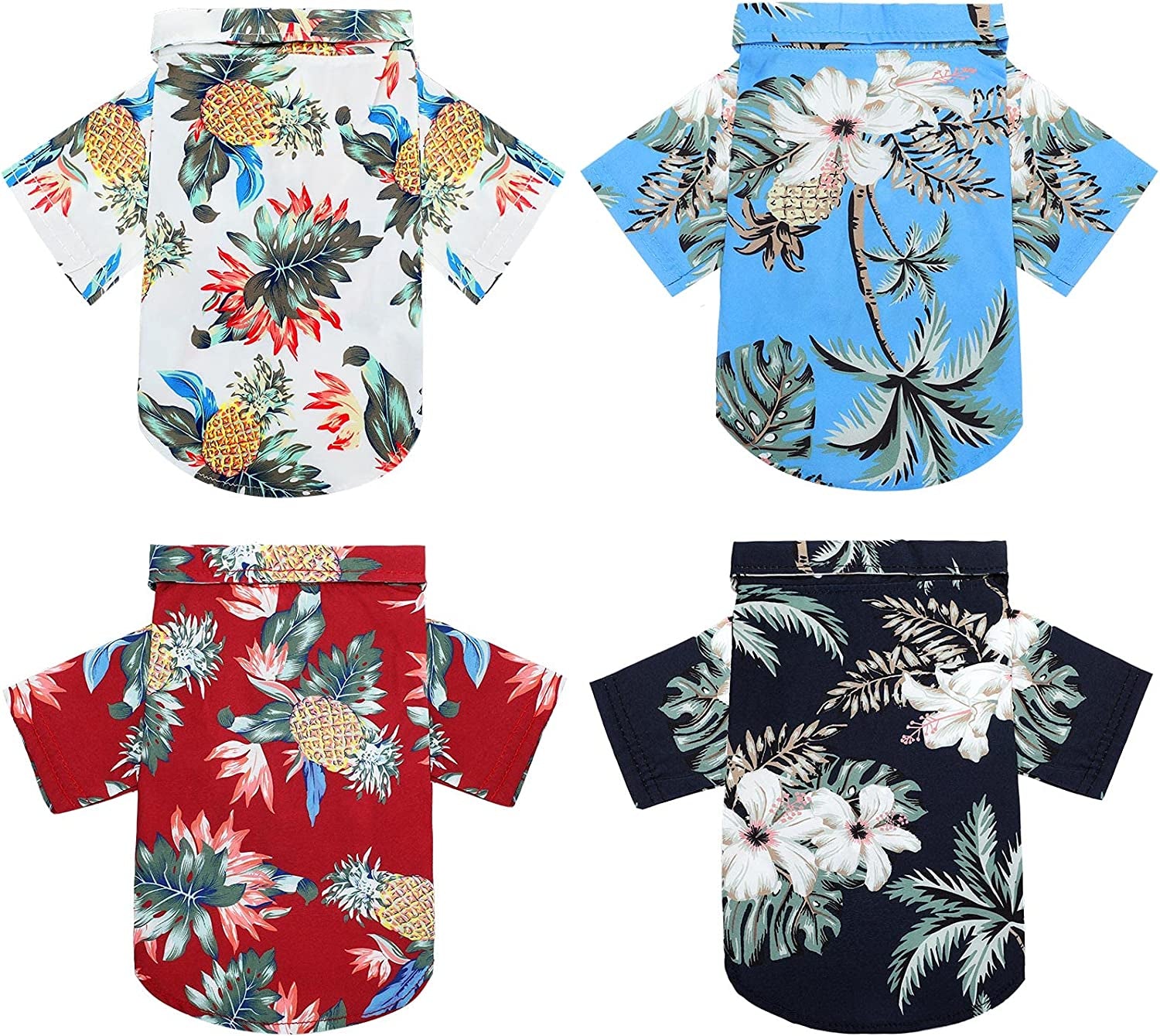 4 Pieces Pet Summer T-Shirts Hawaii Style Floral Dog Shirt Hawaiian Printed Pet T-Shirts Breathable Cool Clothes Beach Seaside Puppy Shirt Sweatshirt for Small Puppy(Cute Style, X-Large)