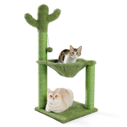 Cactus Cat Scratching Post 33" Large Cat Scratcher with Large Hammock for All Indoor Cats,Green