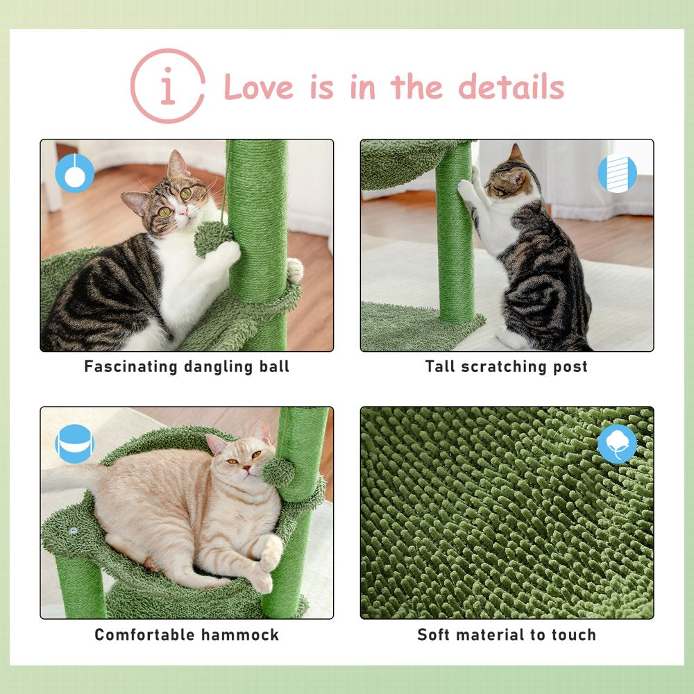 Cactus Cat Scratching Post 33" Large Cat Scratcher with Large Hammock for All Indoor Cats,Green