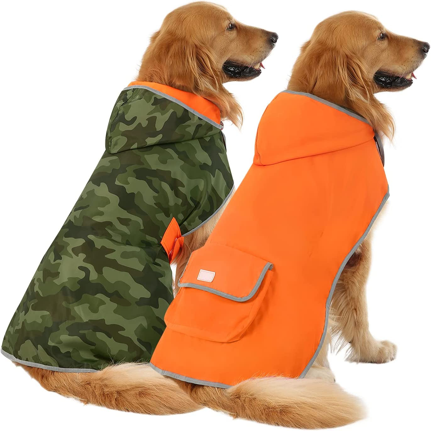 Reversible Dog Raincoat Hooded Slicker Poncho Rain Coat Jacket for Small Medium Large Dogs Camo Orange - XXL