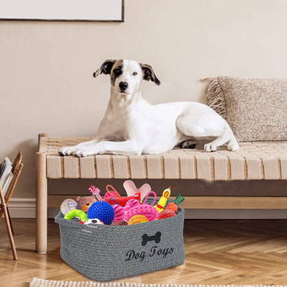 Weave Rope Toy Storage Basket Bin Dog Toy Storage Basket Basket Dog Toys Baske -Cube Organizer for Closet,Small Toys,Towels-Mixed Gray-Dog