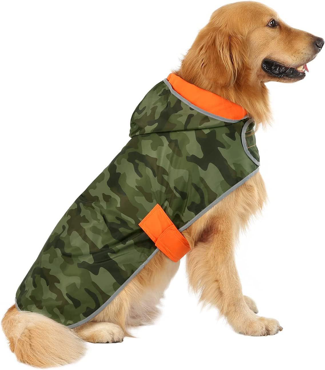 Reversible Dog Raincoat Hooded Slicker Poncho Rain Coat Jacket for Small Medium Large Dogs Camo Orange - XXL