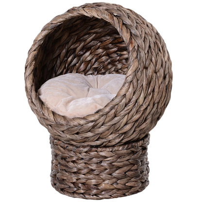 20" Rattan Elevated Cat Bed Egg Chair, Cat Basket Bed, Dark Brown