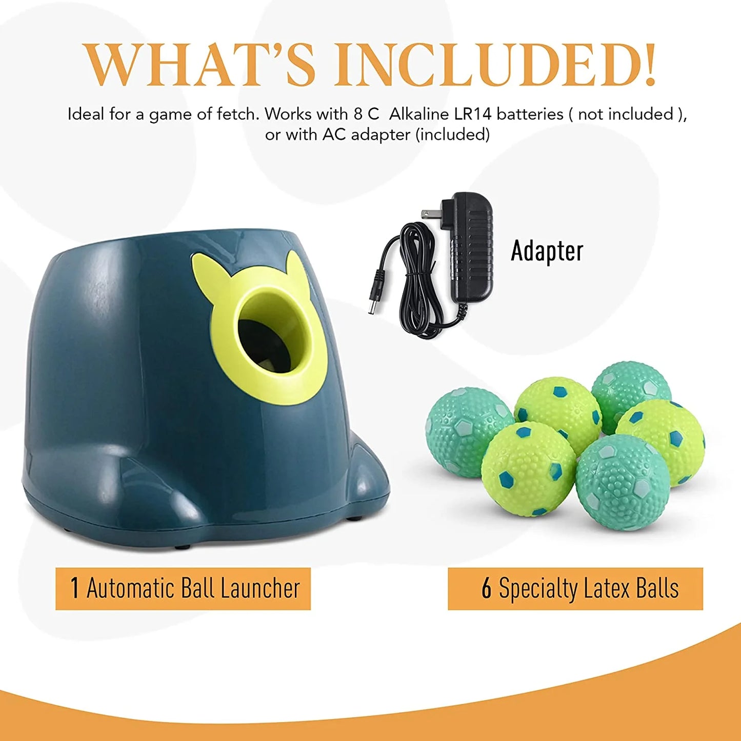 Automatic Dog Ball Launcher - Dog Ball Fetch Machine, Ball Thrower for Dogs, for Small to Medium Sized Dogs, Great Interactive Dog Toy with 6 Latex Balls, Dual Power Supply