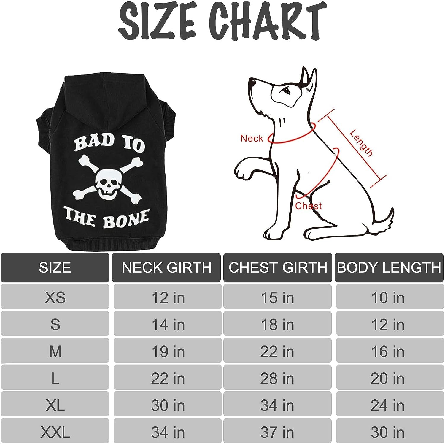 Dog Hoodie - Bad to the Bone Lettered Dog Sweatshirt with Hood, Warm Fleece Dog Sweater Clothes with Leash Hole, Cozy Soft Pet Outfit for Medium Large Dogs, L