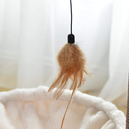 Cat Tree with Feather Toy - Cozy Design of Cat Hammock Allure Kitten to Lounge In, Cats Love to Lazily Recline While Playing with Feather Toy and Scratching Post, (Innovative Arrival)