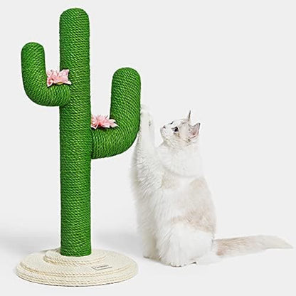 Cat Scratching Post Cactus Cat Scratcher, 31.5 Inches Scratching Posts for Indoor Cats, Vertical Green Cactus Cat Tree Fully Wrapped with Sisal Rope