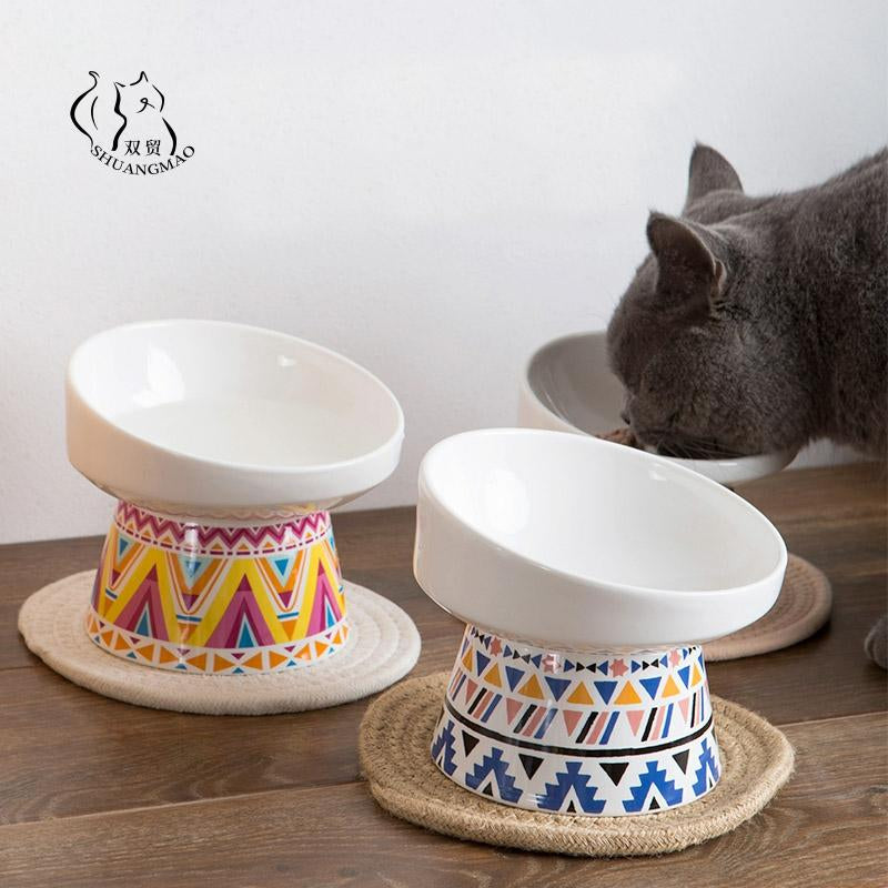 Pet Non-Slip Ceramic Cat Bowl Feeder 45 Degree Protect Dog Neck Cats Food Container Feeding Water Kitten Bowls Dogs Products