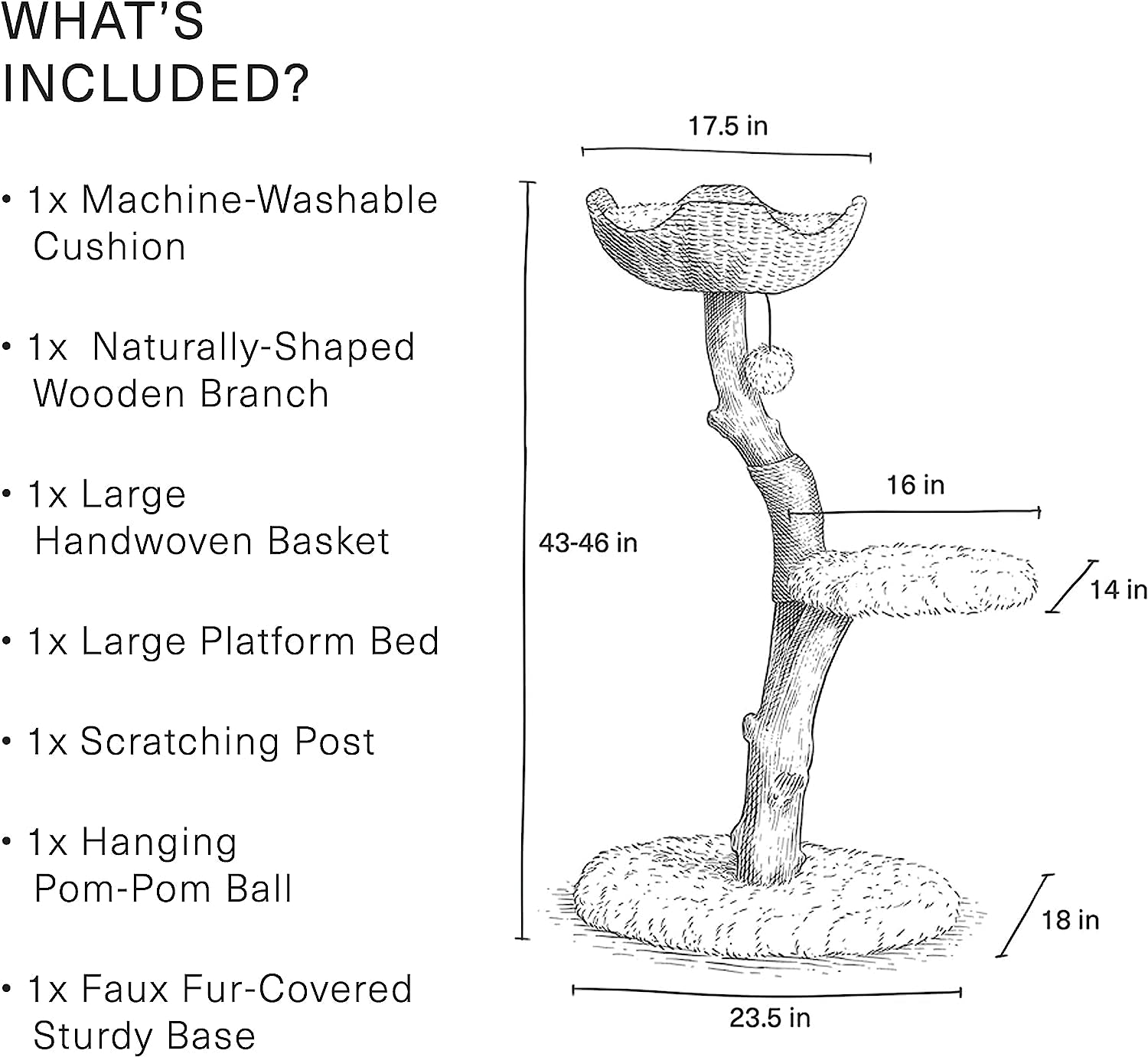 Wooden Cat Climbing Tree Tower, Modern Single Branch Cat Condo, Wood, Cat Lover Furniture Gift by  (Alpine White)