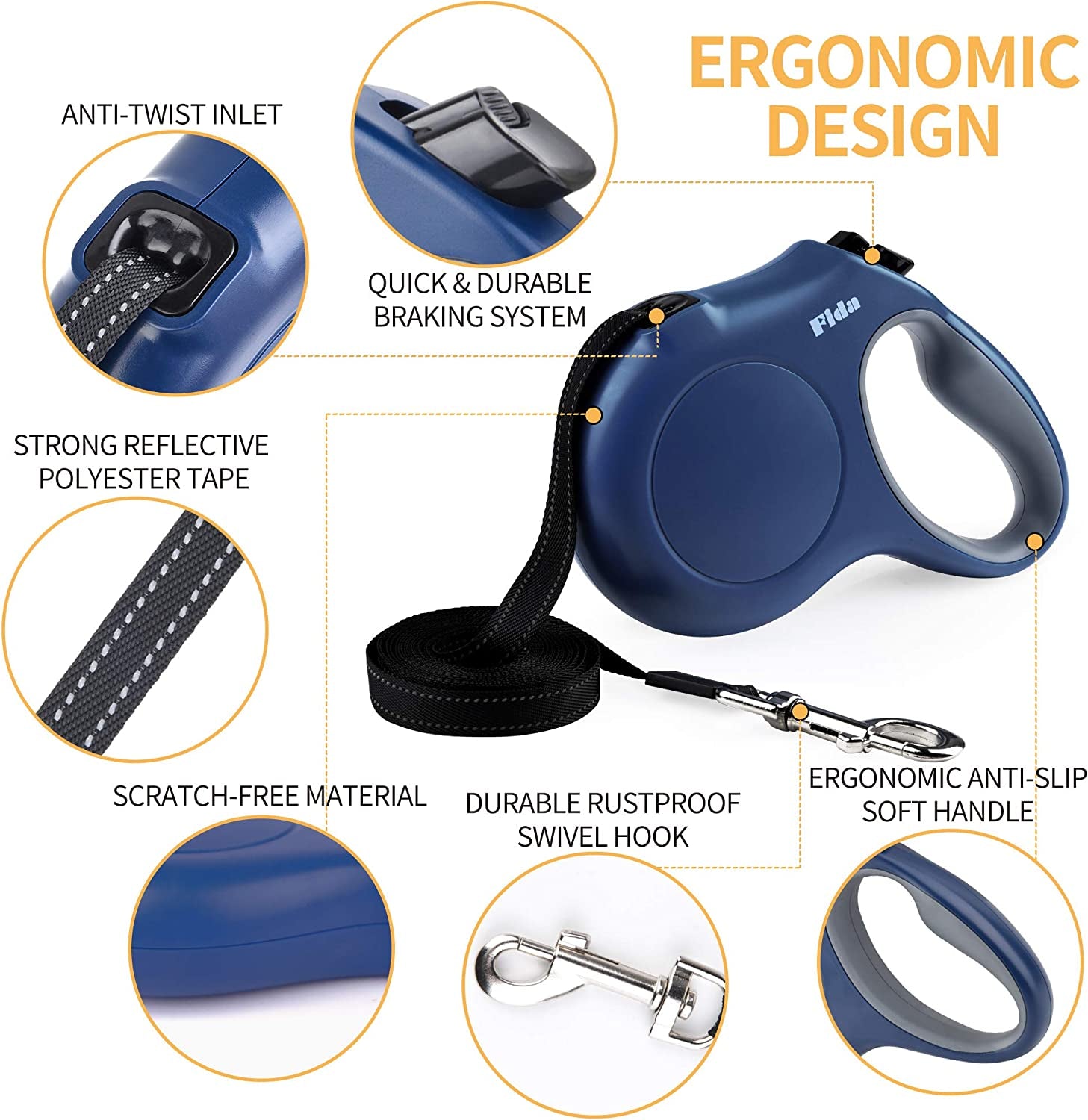 Retractable Dog Leash w/Dispenser and Poop Bags