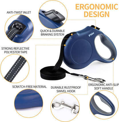 Retractable Dog Leash w/Dispenser and Poop Bags