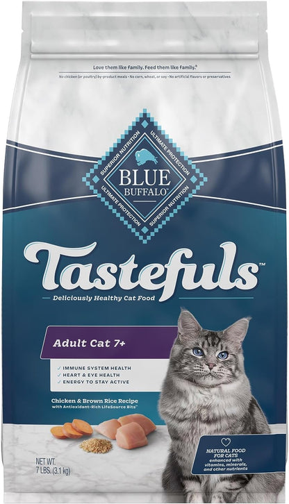 Blue Buffalo Tastefuls Adult 7+ Natural Dry Cat Food, Chicken 7Lb Bag